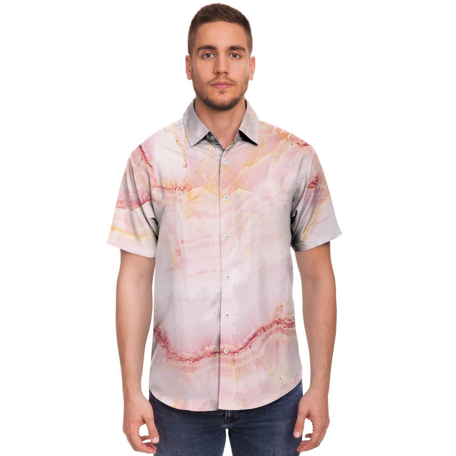 Natural Pink Marble Men's Short Sleeve Shirt-grizzshop