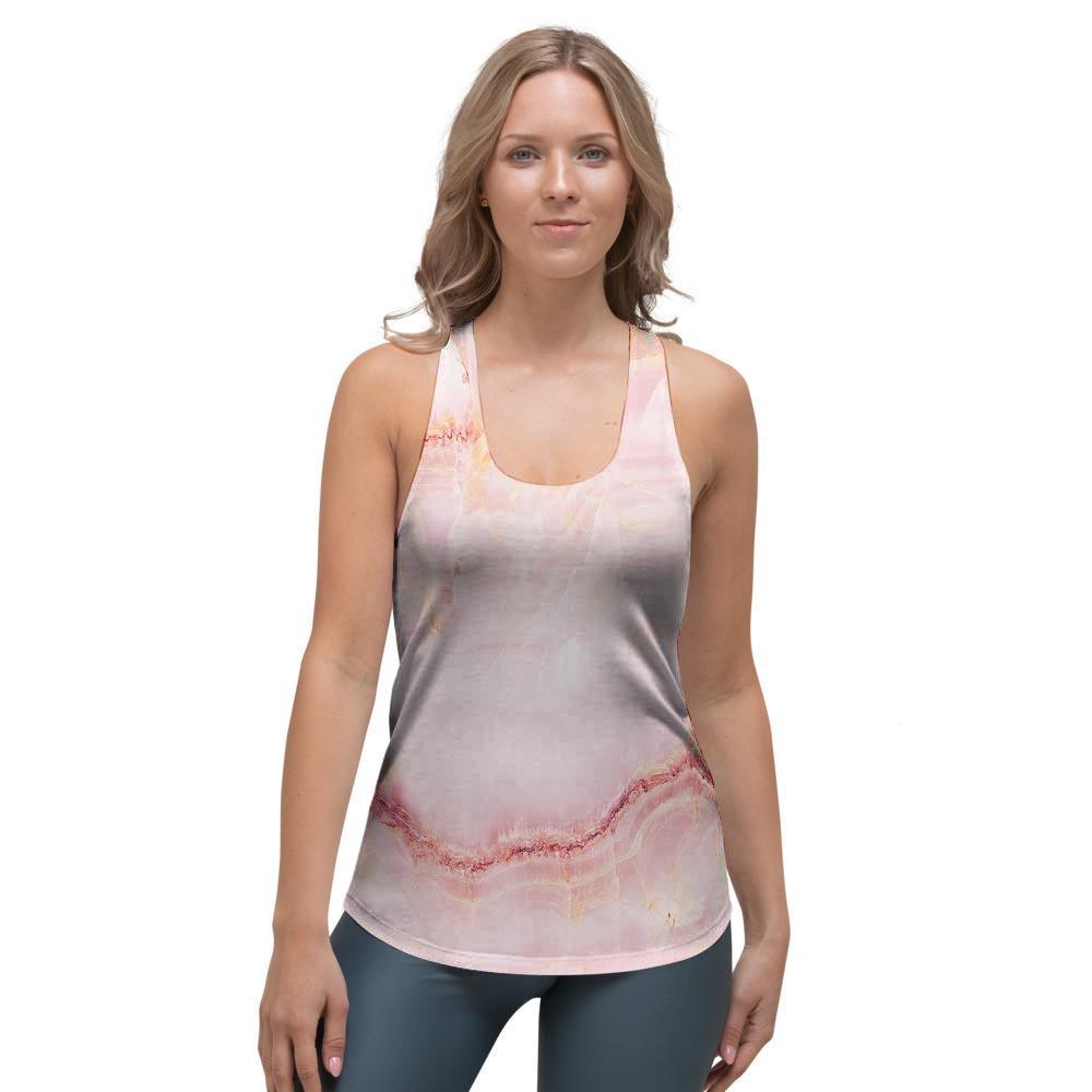 Natural Pink Marble Women's Racerback Tank Top-grizzshop