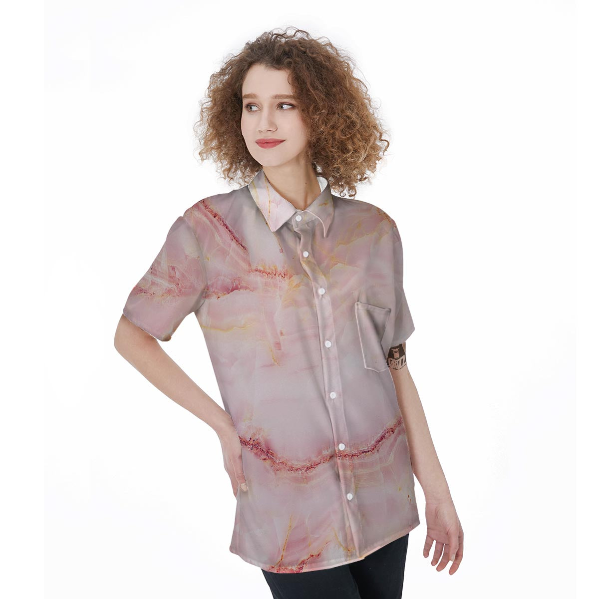 Natural Pink Marble Women's Short Sleeve Shirts-grizzshop
