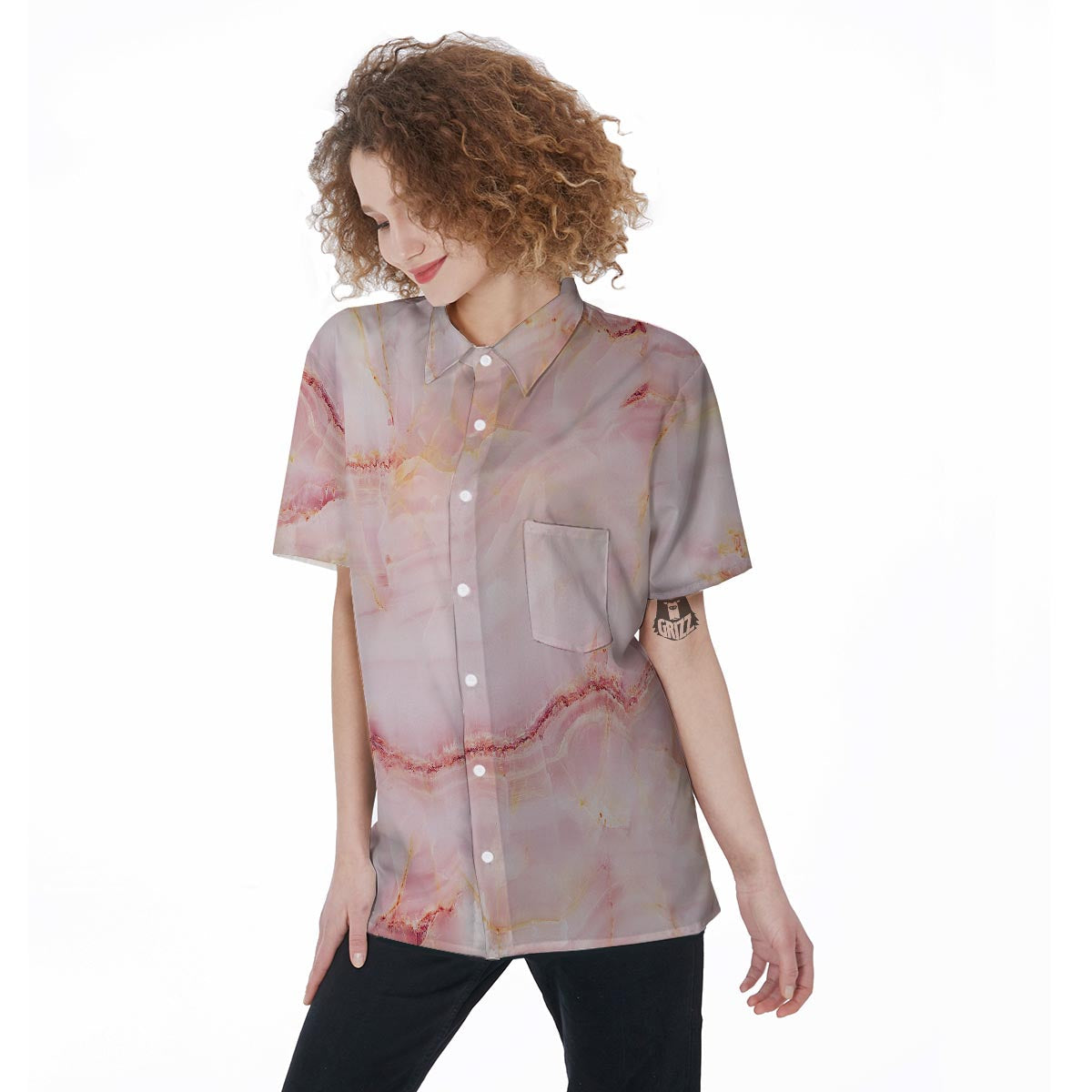 Natural Pink Marble Women's Short Sleeve Shirts-grizzshop