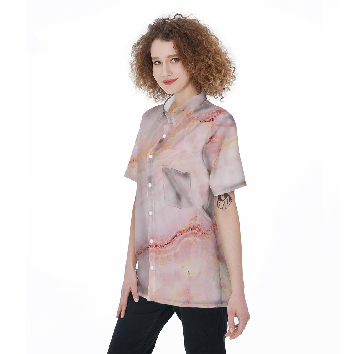 Natural Pink Marble Women's Short Sleeve Shirts-grizzshop