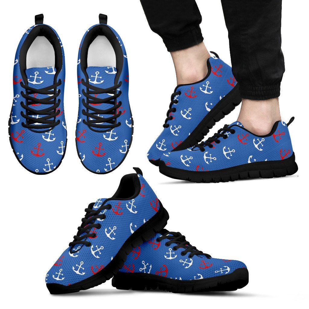 Nautical Anchor Pattern Print Black Sneaker Shoes For Men Women-grizzshop