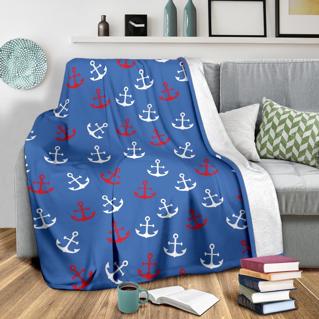 Nautical Anchor Pattern Print Blanket-grizzshop