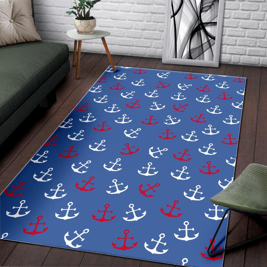 Nautical Anchor Pattern Print Floor Mat-grizzshop