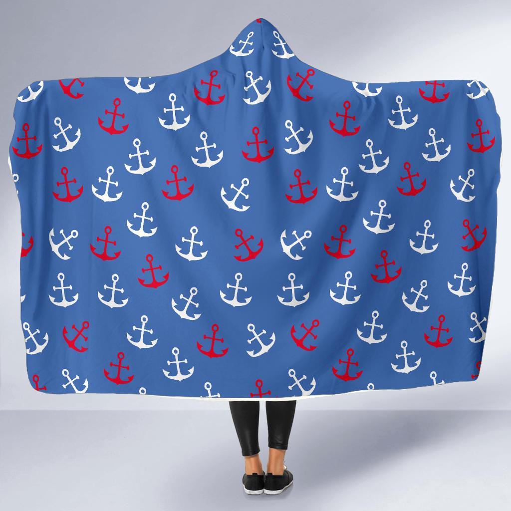 Nautical Anchor Pattern Print Hooded Blanket-grizzshop