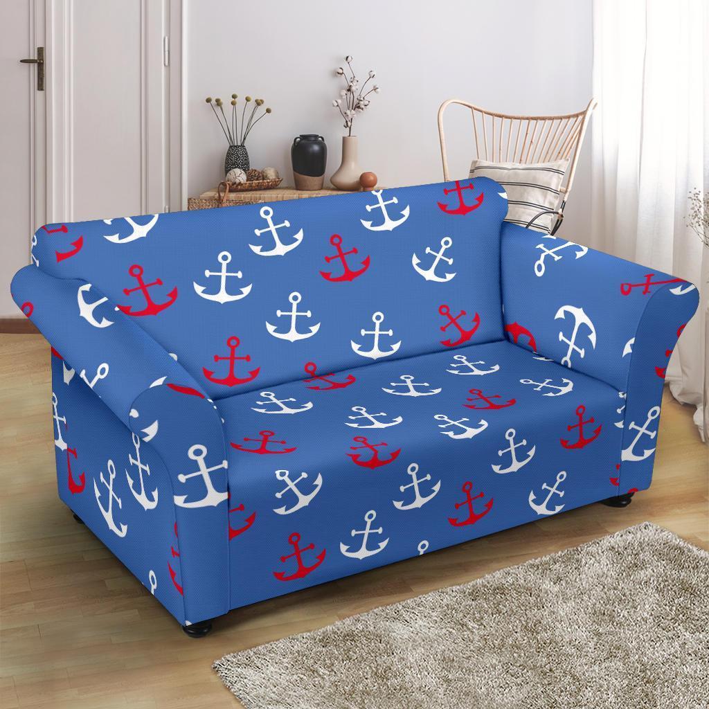 Nautical Anchor Pattern Print Loveseat Cover-grizzshop