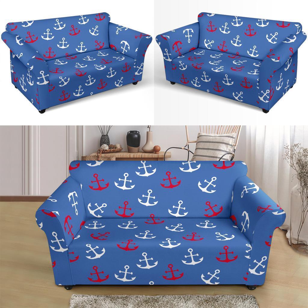 Nautical Anchor Pattern Print Loveseat Cover-grizzshop