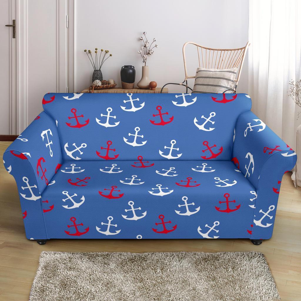 Nautical Anchor Pattern Print Loveseat Cover-grizzshop