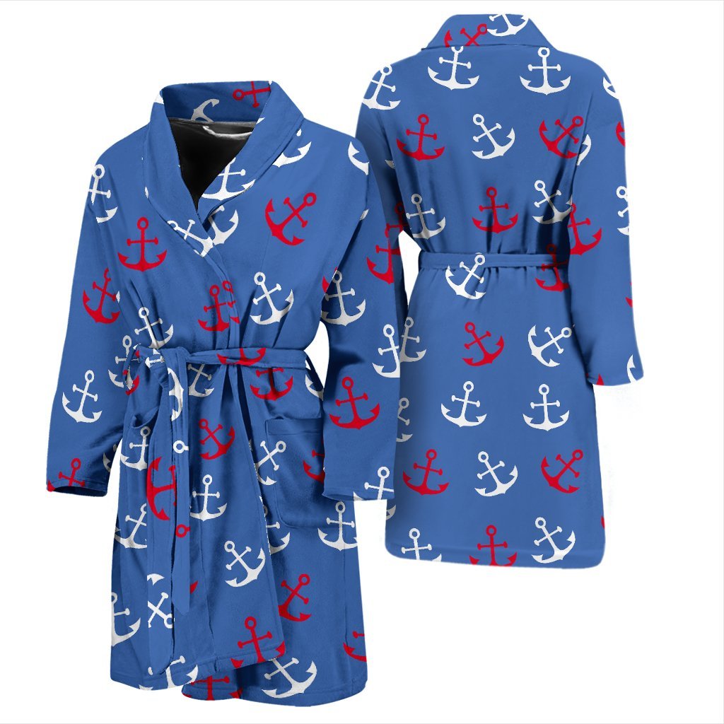 Nautical Anchor Pattern Print Men Long Robe-grizzshop