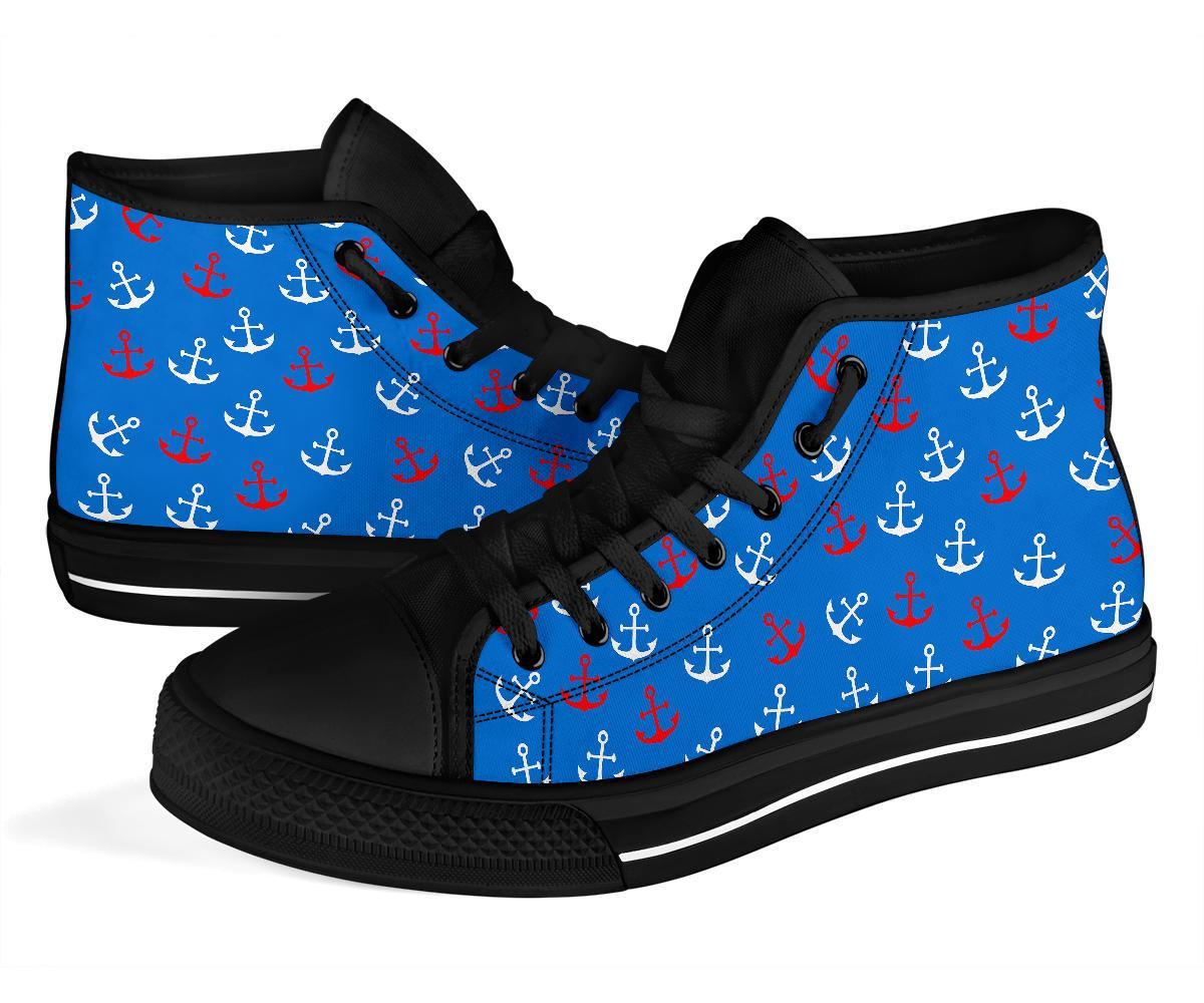 Nautical Anchor Pattern Print Men Women's High Top Shoes-grizzshop