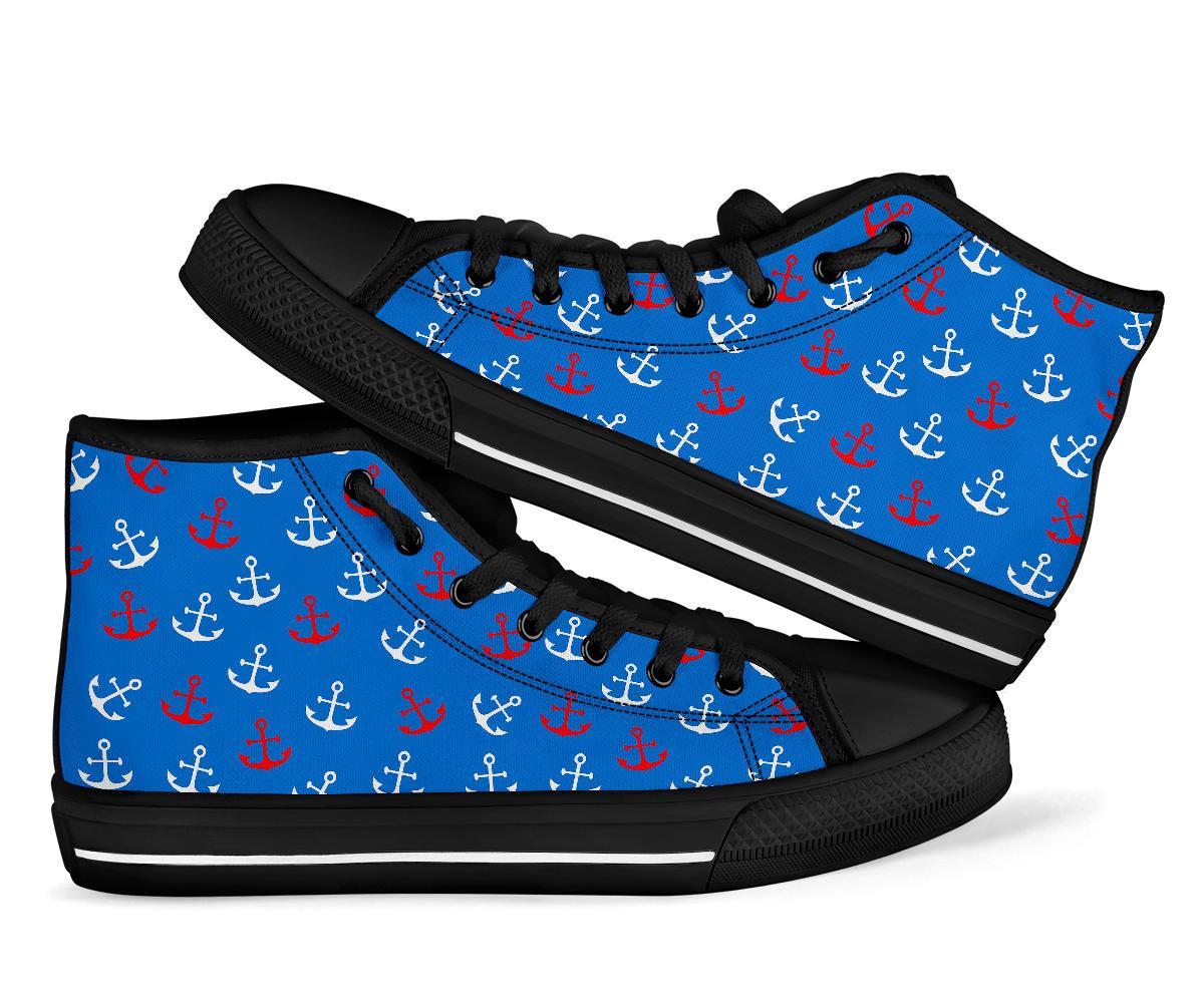 Nautical Anchor Pattern Print Men Women's High Top Shoes-grizzshop