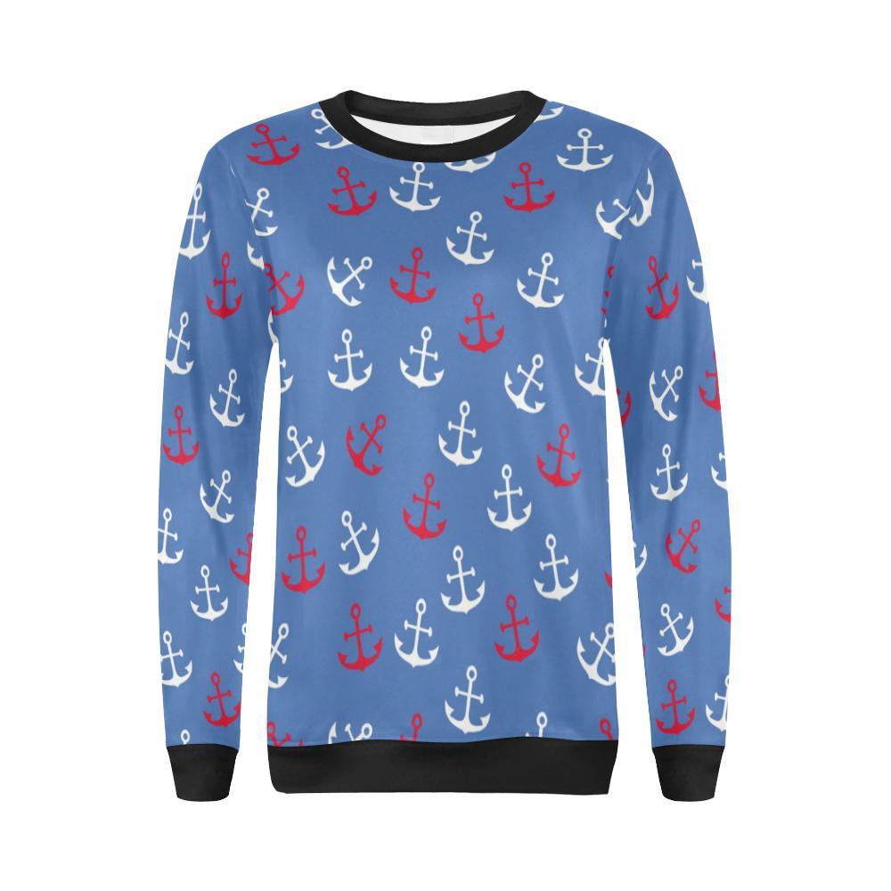 Nautical Anchor Pattern Print Women Crewneck Sweatshirt-grizzshop