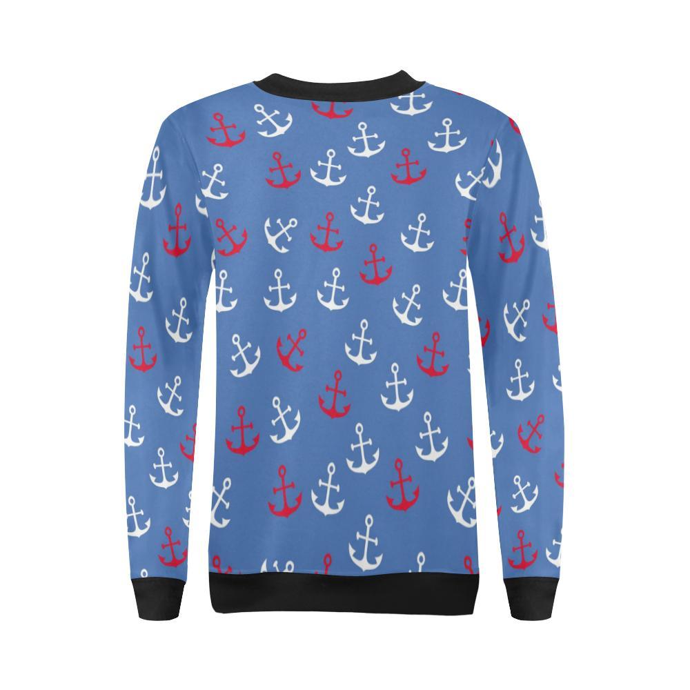 Nautical Anchor Pattern Print Women Crewneck Sweatshirt-grizzshop