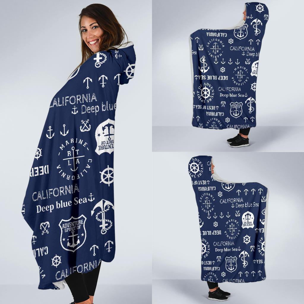 Nautical Anchor Print Pattern Hooded Blanket-grizzshop