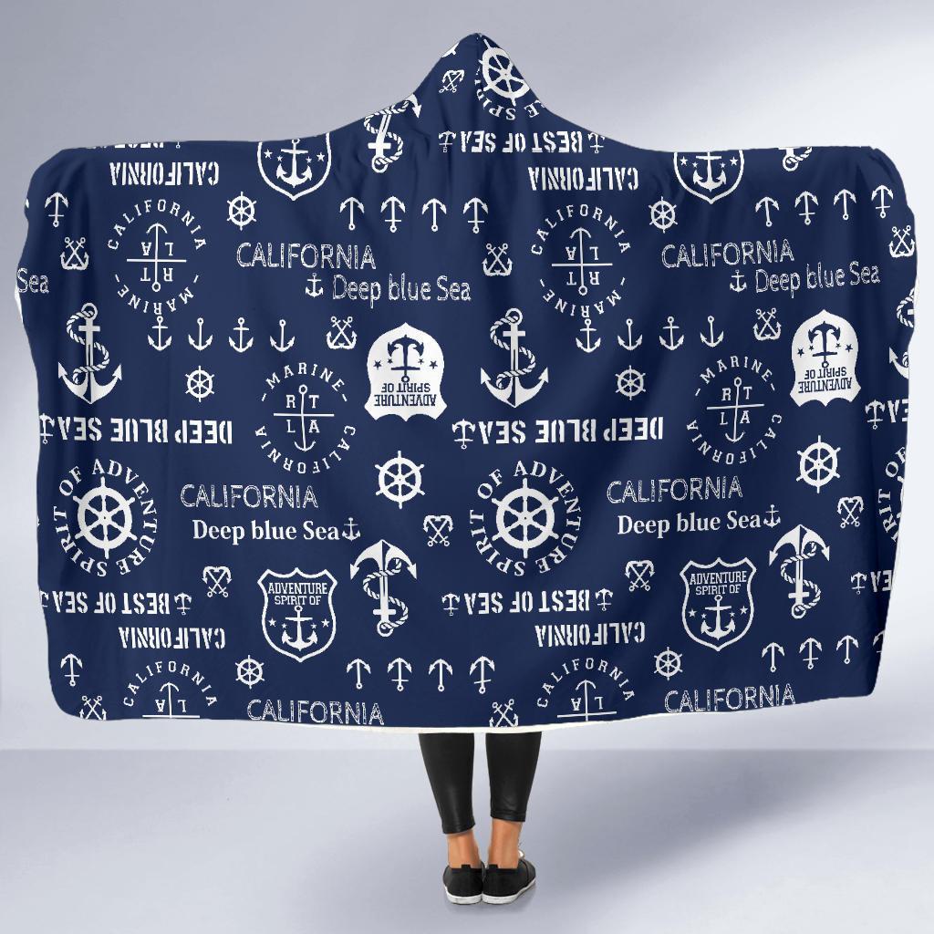 Nautical Anchor Print Pattern Hooded Blanket-grizzshop