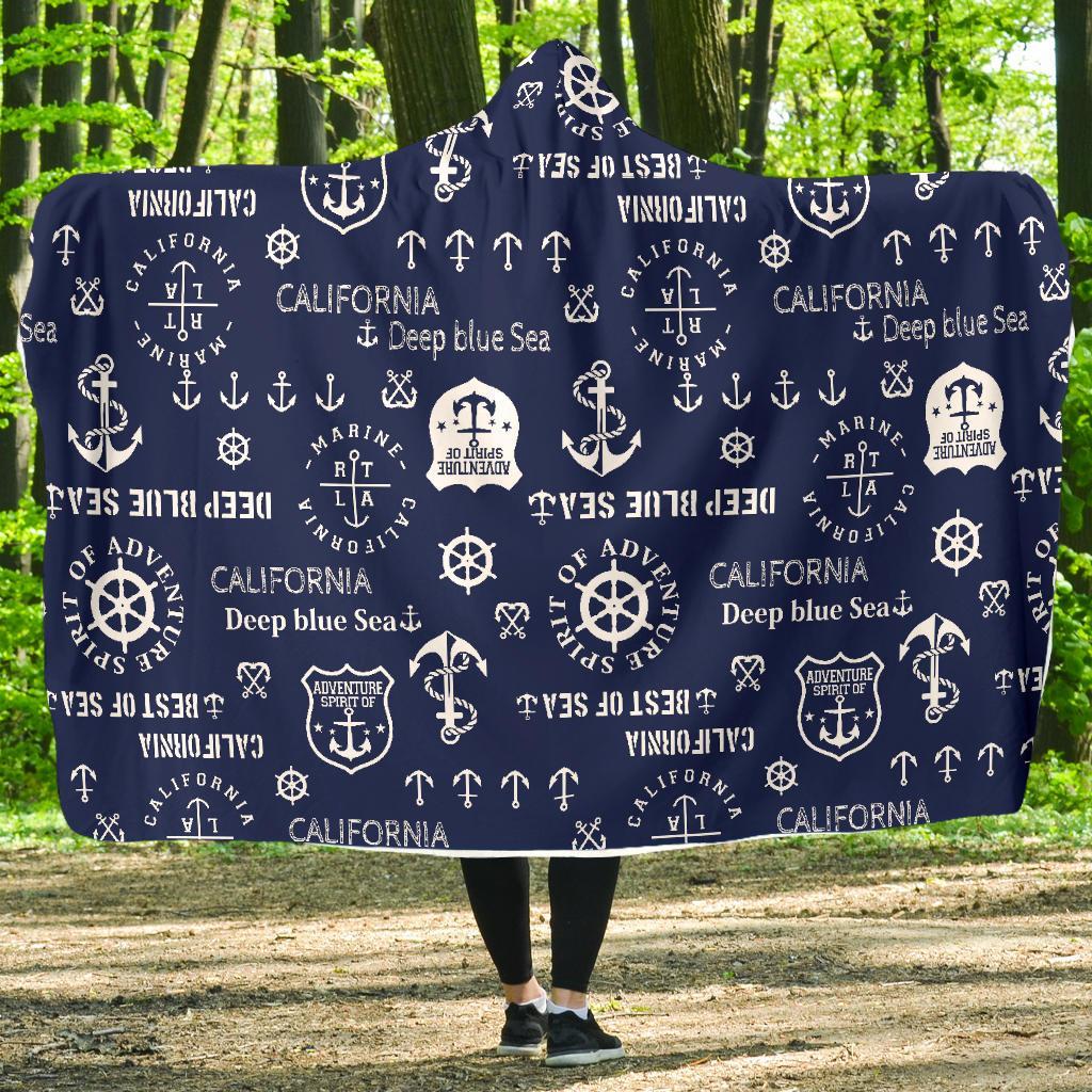 Nautical Anchor Print Pattern Hooded Blanket-grizzshop