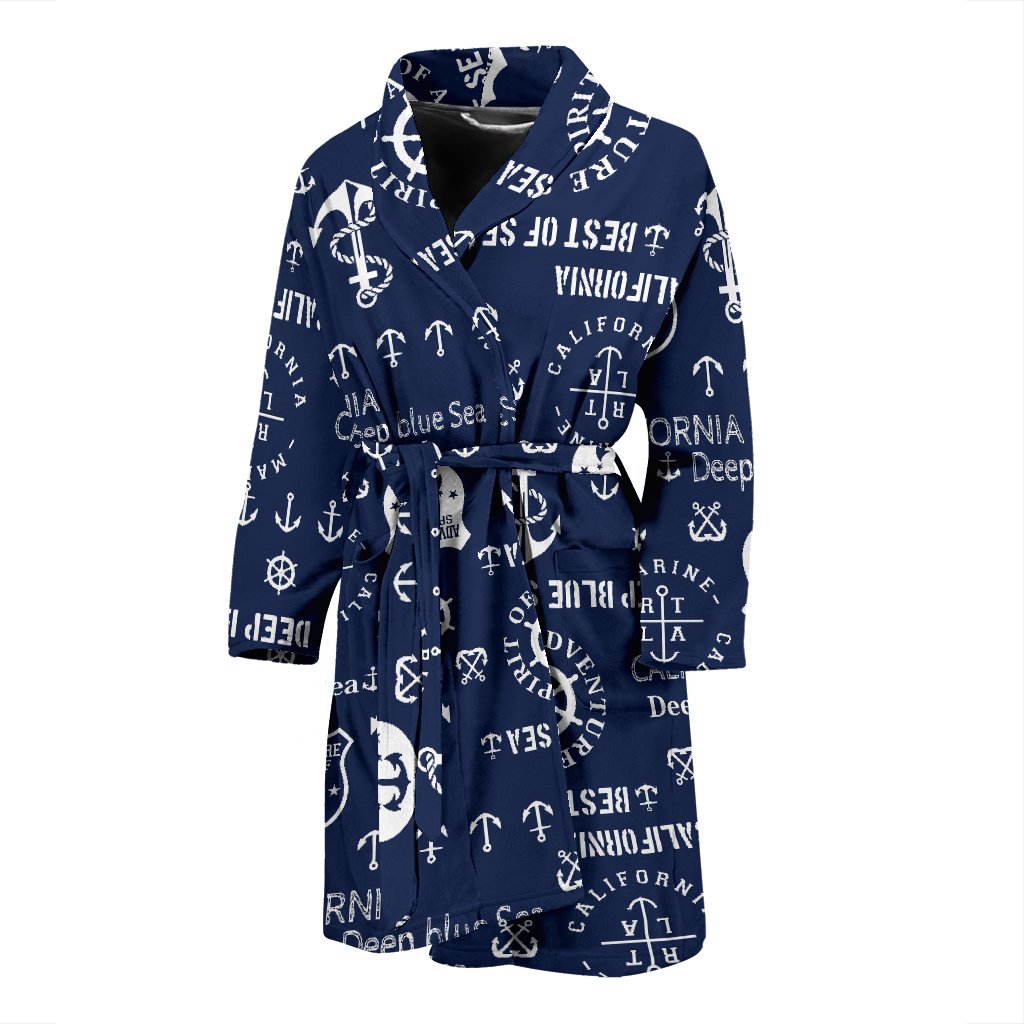 Nautical Anchor Print Pattern Men Long Robe-grizzshop