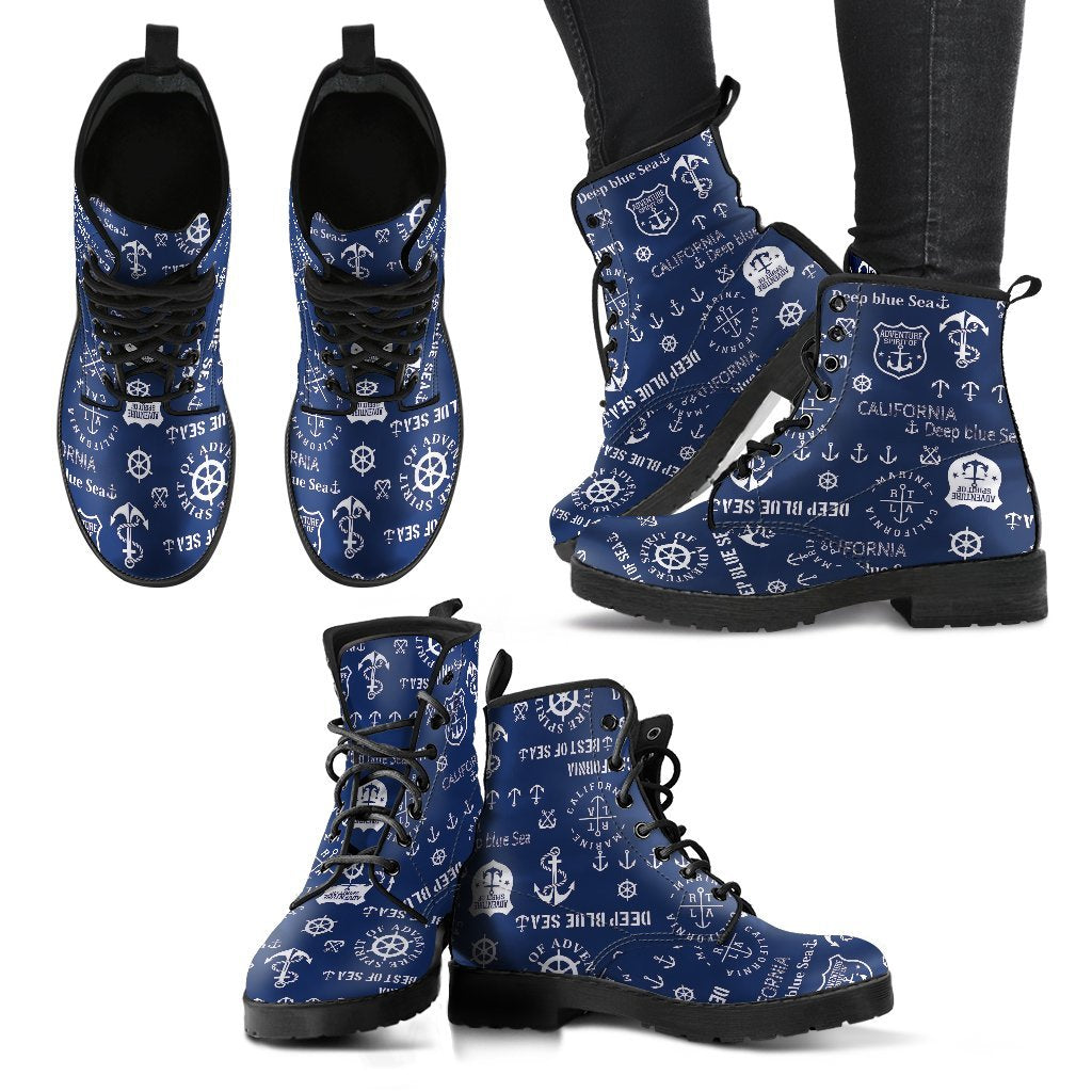 Nautical Anchor Print Pattern Men Women Leather Boots-grizzshop
