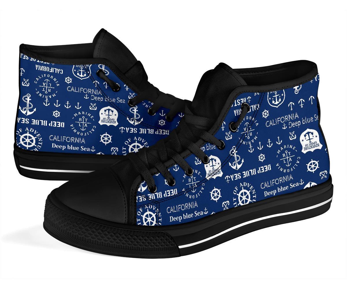 Nautical Anchor Print Pattern Men Women's High Top Shoes-grizzshop