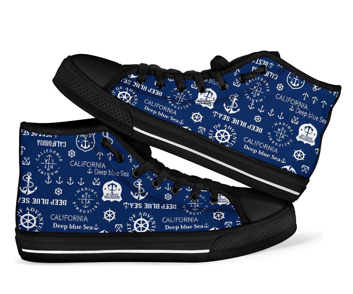 Nautical Anchor Print Pattern Men Women's High Top Shoes-grizzshop