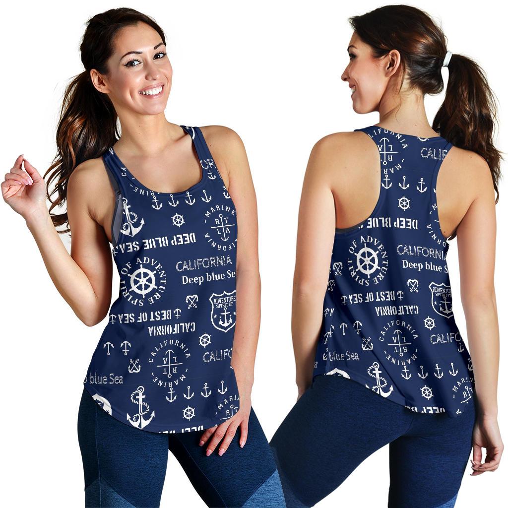 Nautical Anchor Print Pattern Racerback Tank Tops-grizzshop