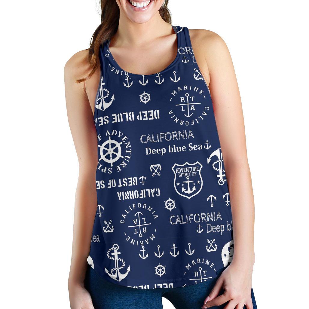 Nautical Anchor Print Pattern Racerback Tank Tops-grizzshop