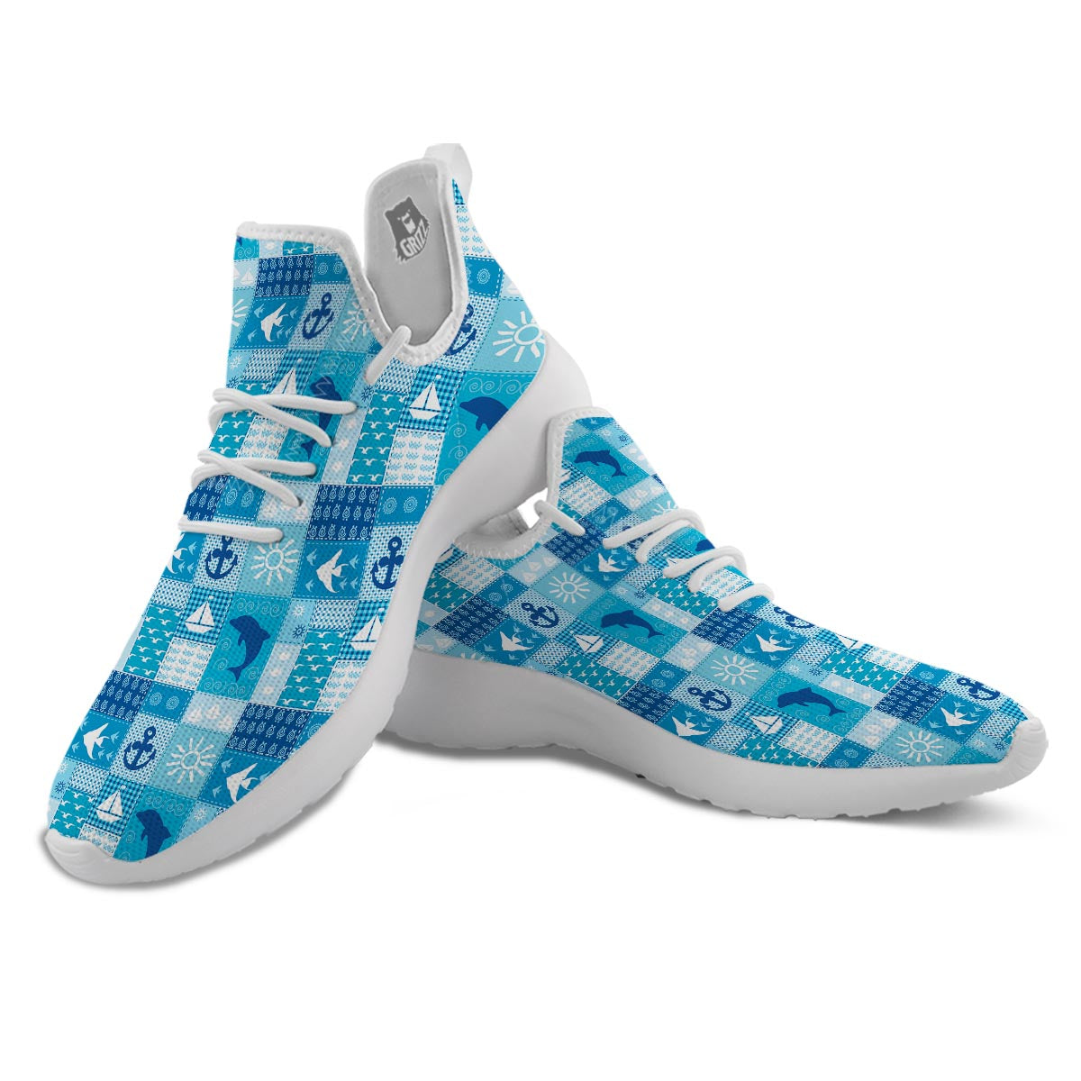 Nautical Sea Animal Patchwork Retro Print Pattern White Athletic Shoes-grizzshop