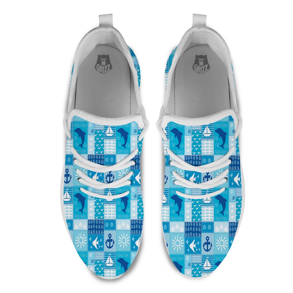 Nautical Sea Animal Patchwork Retro Print Pattern White Athletic Shoes-grizzshop