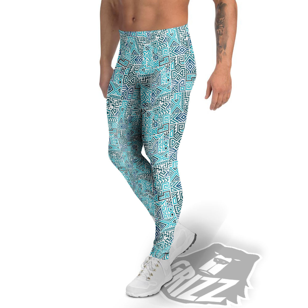Navajo Ancient Geometric Print Men's Leggings-grizzshop