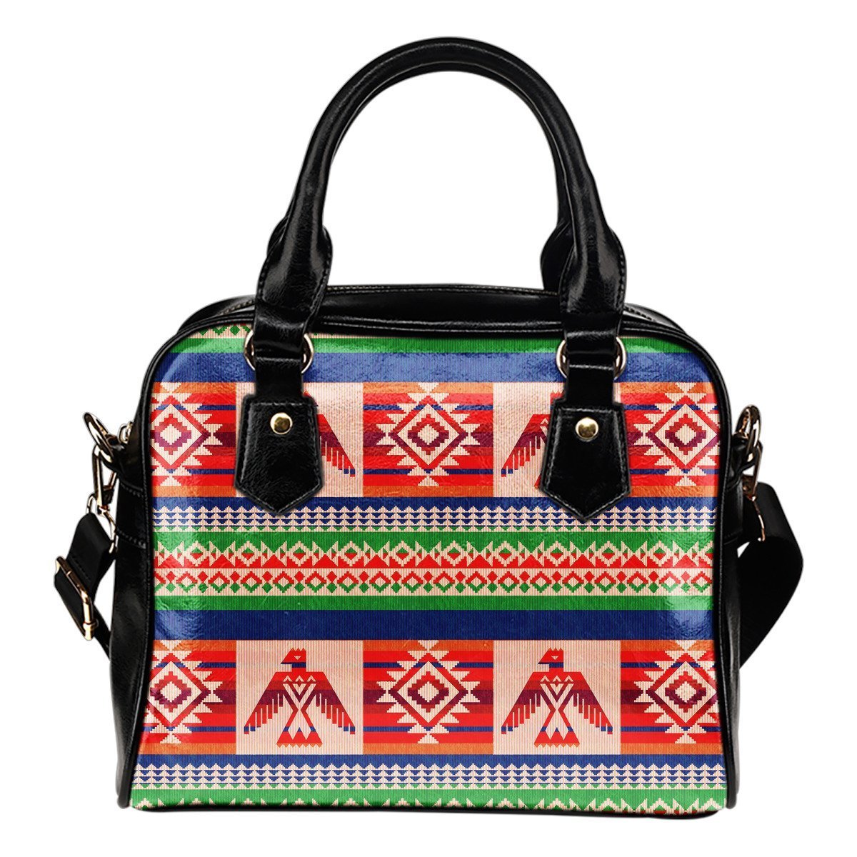 Navajo Aztec Tribal Native Indians American Print Leather Shoulder Handbag-grizzshop