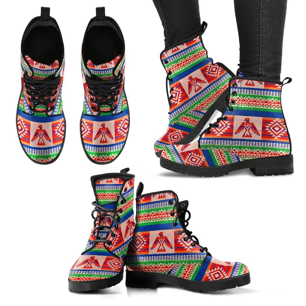 Navajo Aztec Tribal Native Indians American Print Women Leather Boots-grizzshop