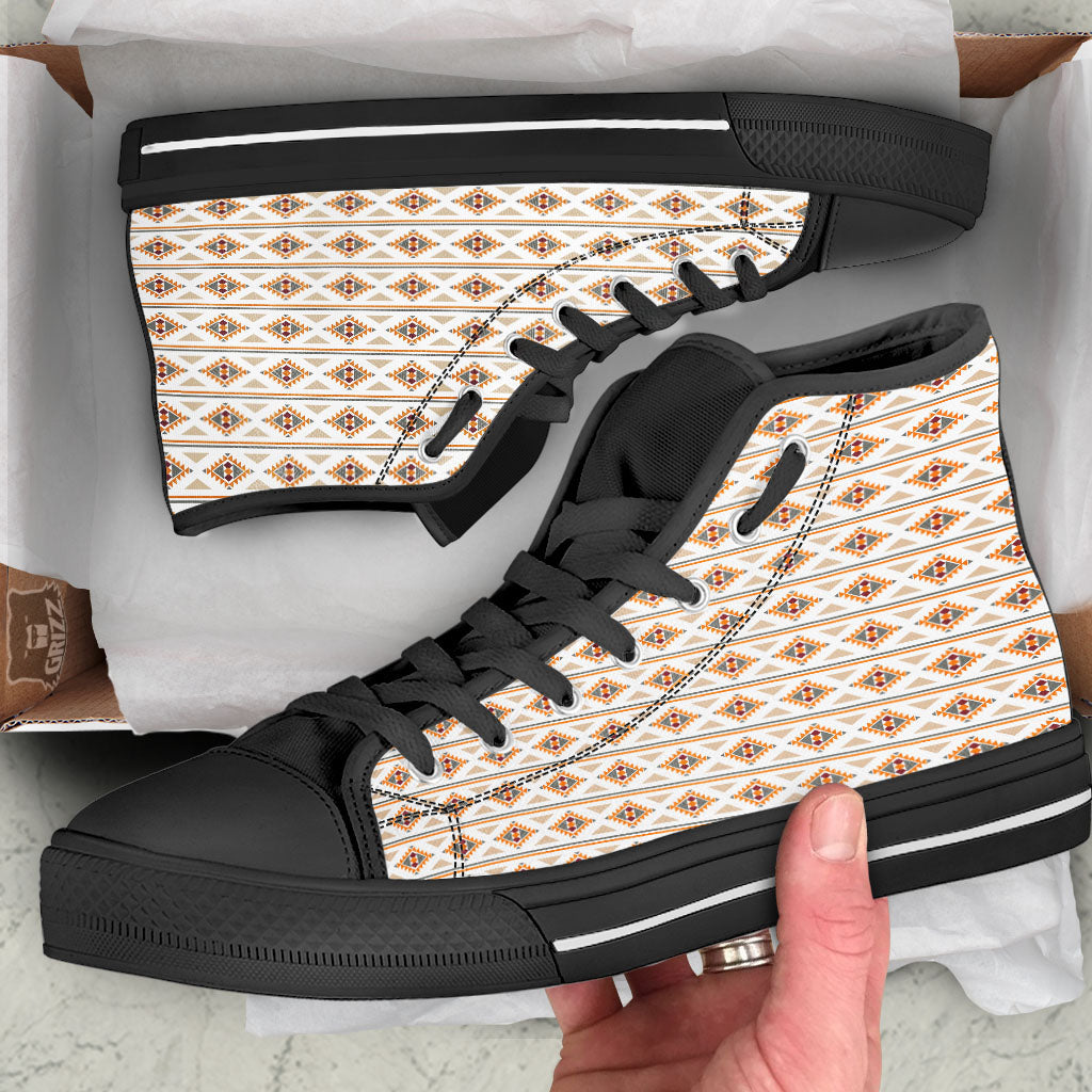 Navajo Ethnic Southwestern Print Pattern Black High Top Shoes-grizzshop