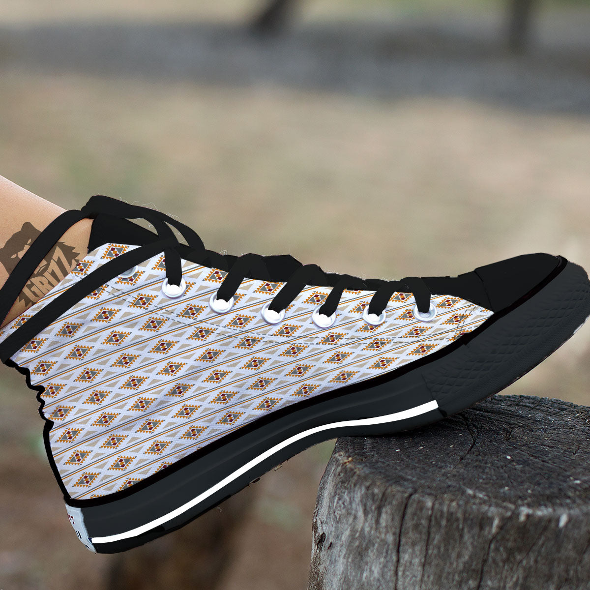 Navajo Ethnic Southwestern Print Pattern Black High Top Shoes-grizzshop