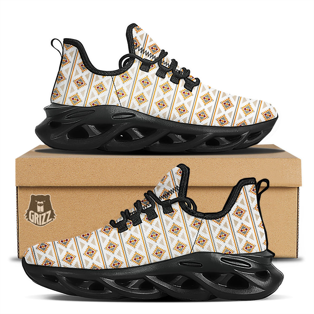 Navajo Ethnic Southwestern Print Pattern Black Running Shoes-grizzshop