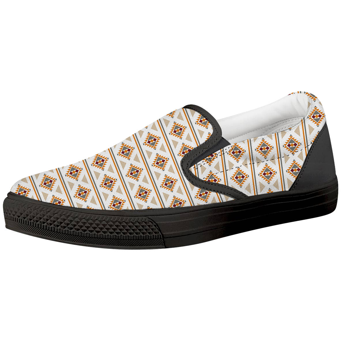 Navajo Ethnic Southwestern Print Pattern Black Slip On Shoes-grizzshop