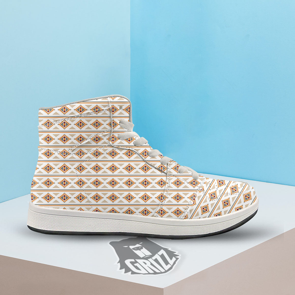 Navajo Ethnic Southwestern Print Pattern High Top Sneakers-grizzshop