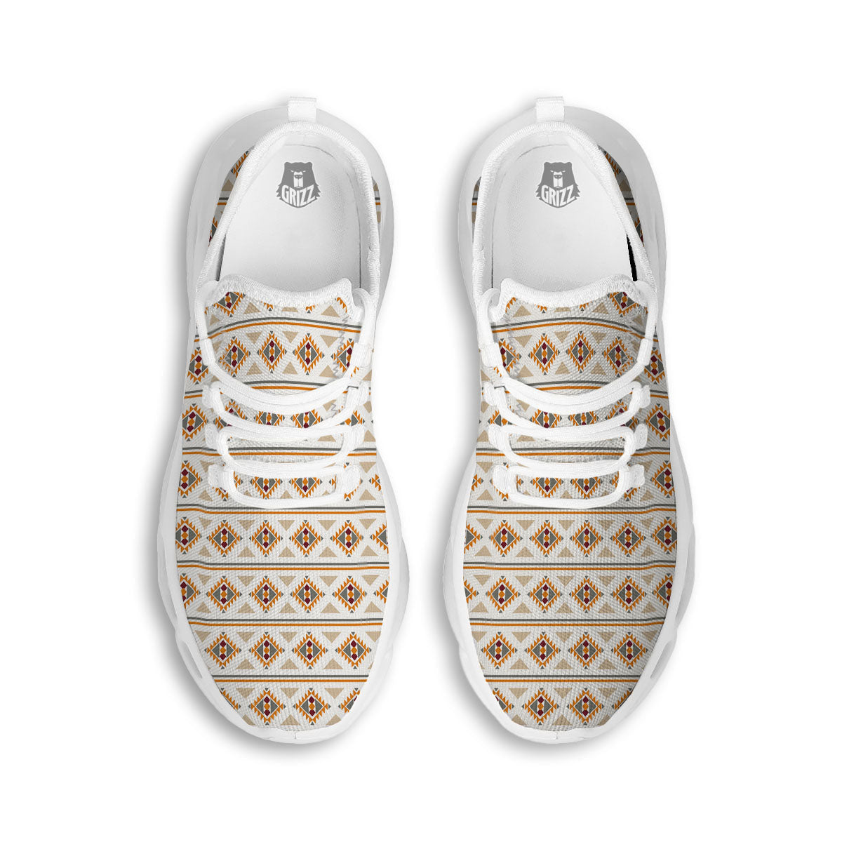 Navajo Ethnic Southwestern Print Pattern White Running Shoes-grizzshop
