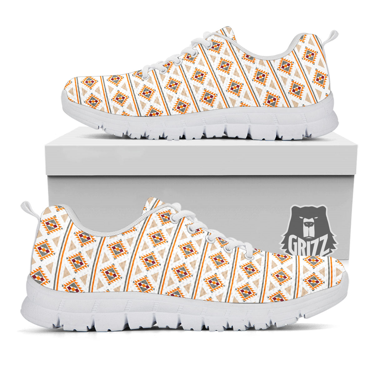 Navajo Ethnic Southwestern Print Pattern White Sneaker-grizzshop