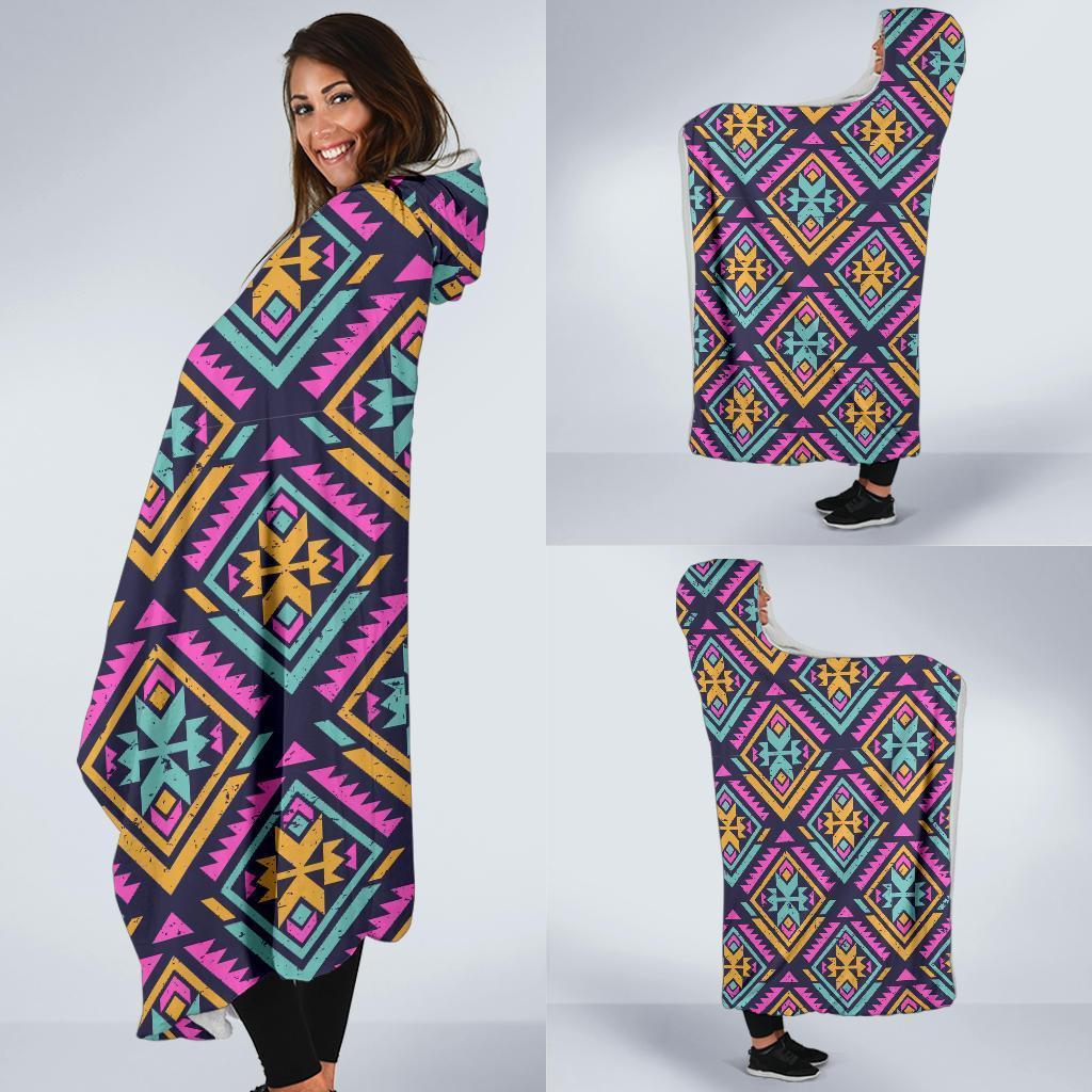 Navajo Indians Aztec Tribal Native American Print Hooded Blanket-grizzshop