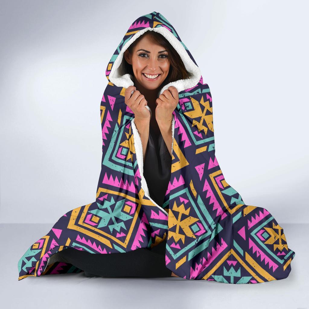 Navajo Indians Aztec Tribal Native American Print Hooded Blanket-grizzshop