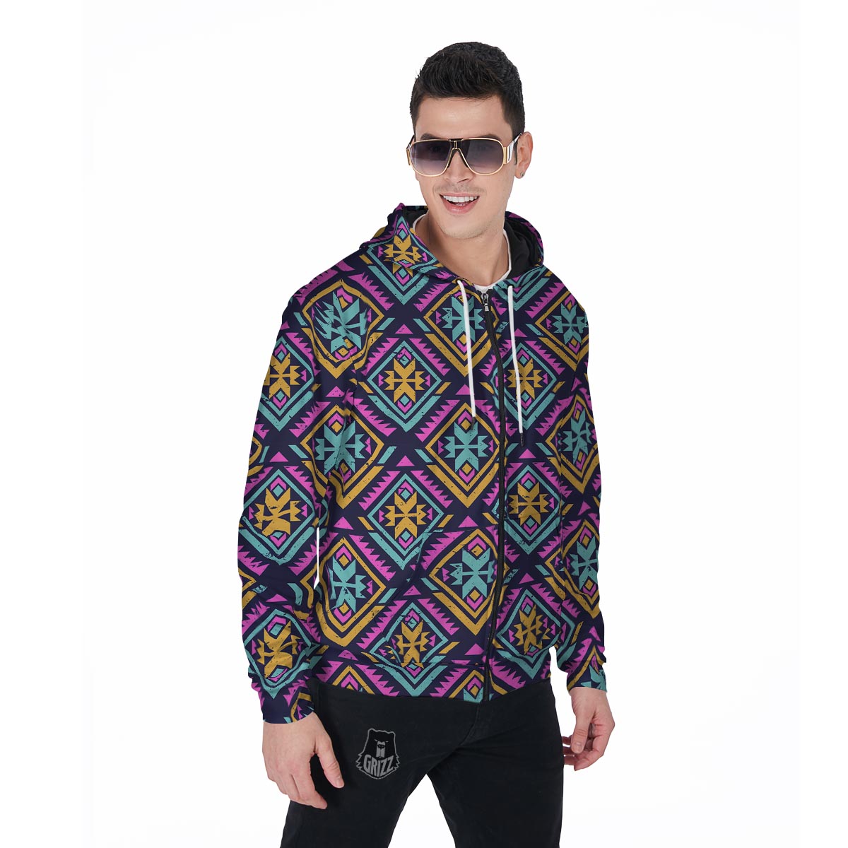 Navajo Indians Aztec Tribal Native American Print Men Zip Up Hoodie-grizzshop