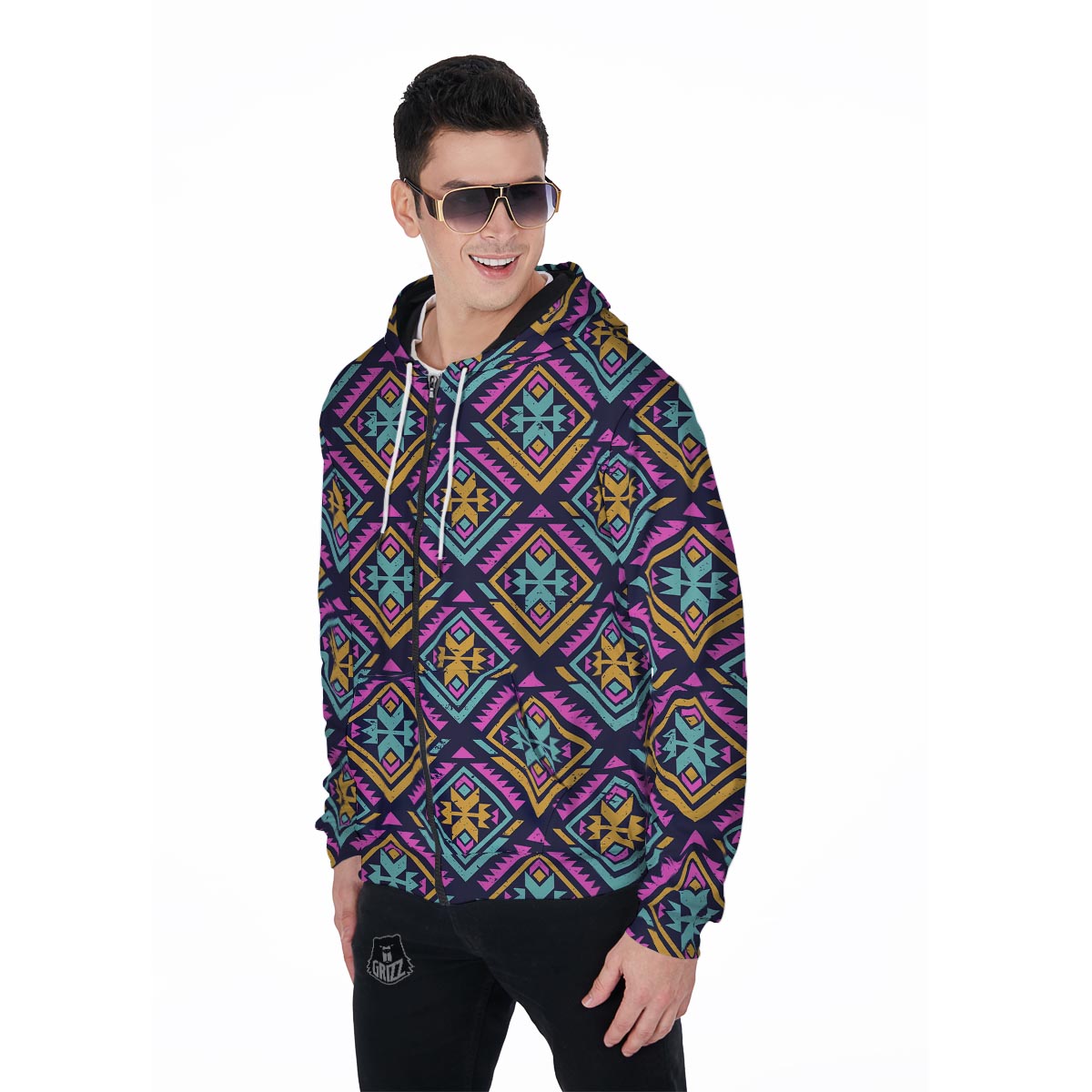 Navajo Indians Aztec Tribal Native American Print Men Zip Up Hoodie-grizzshop