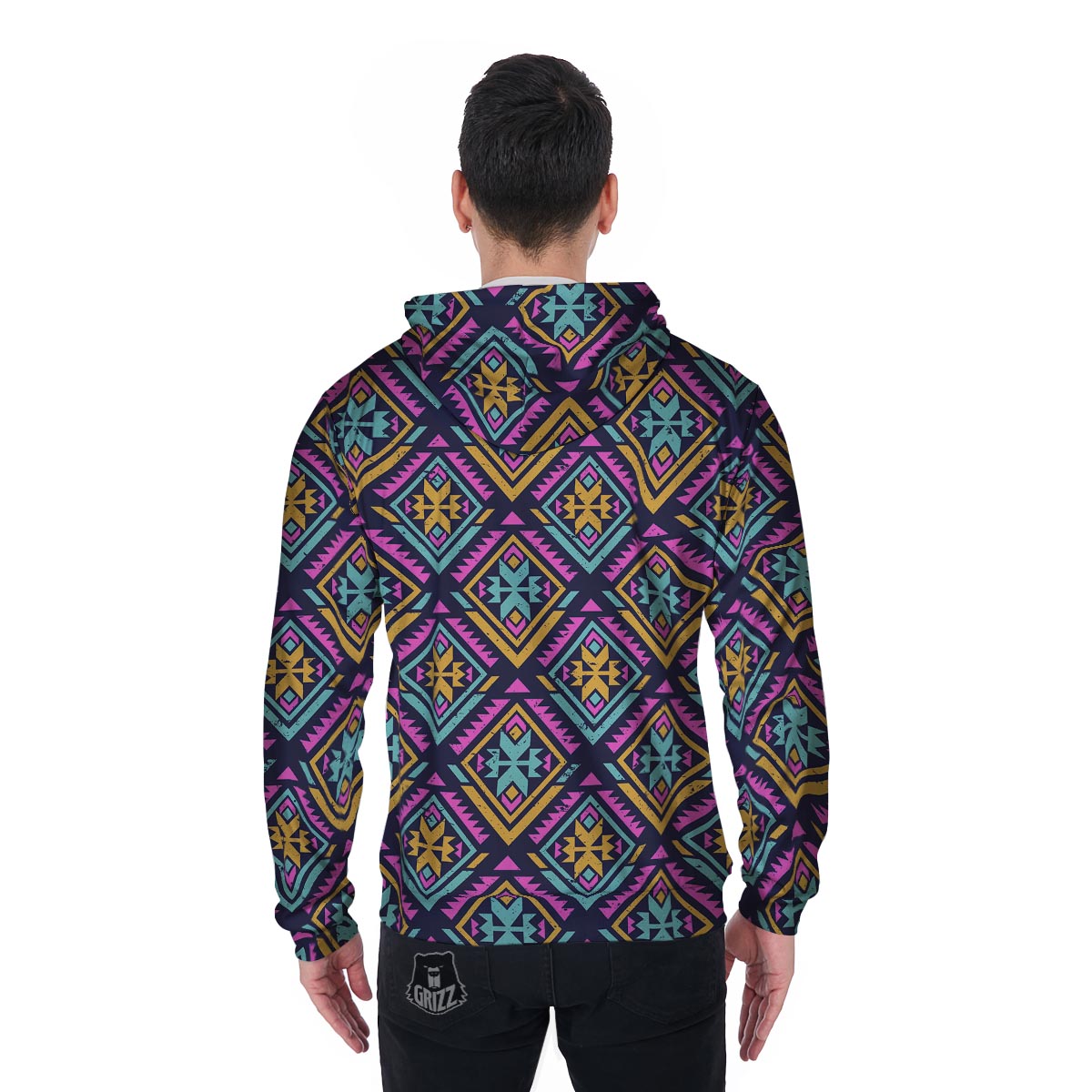 Navajo Indians Aztec Tribal Native American Print Men Zip Up Hoodie-grizzshop