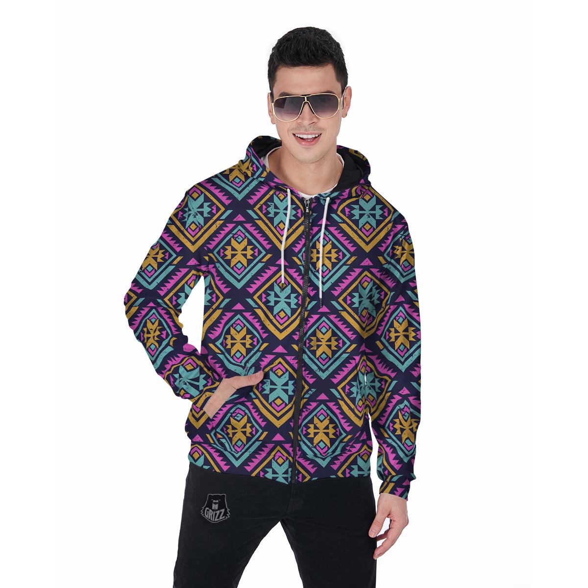 Navajo Indians Aztec Tribal Native American Print Men Zip Up Hoodie-grizzshop