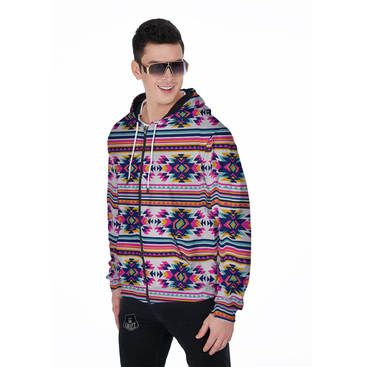 Navajo Native American Indians Aztec Tribal Print Men Zip Up Hoodie-grizzshop