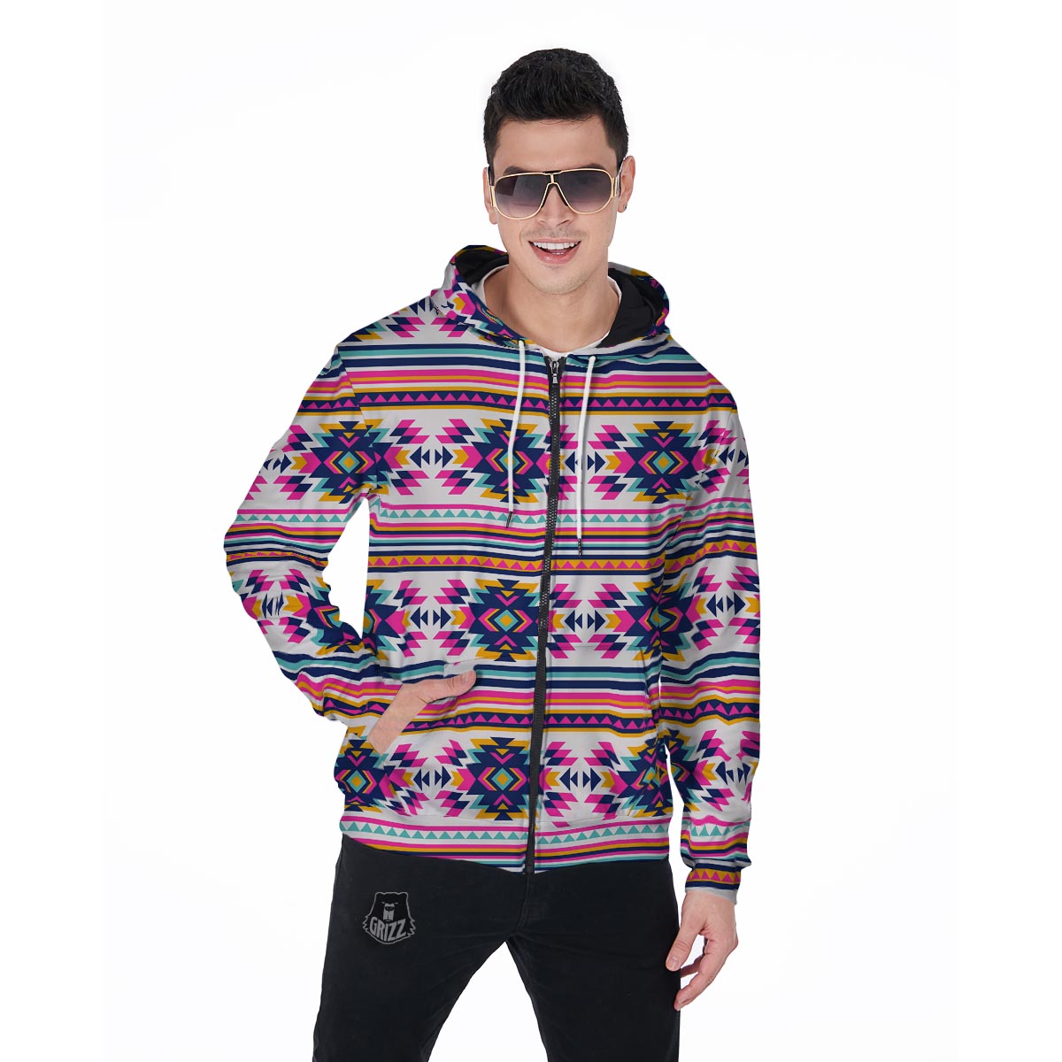Navajo Native American Indians Aztec Tribal Print Men Zip Up Hoodie-grizzshop