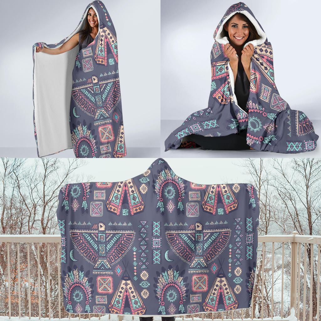 Navajo Native Aztec Indians American Tribal Print Hooded Blanket-grizzshop