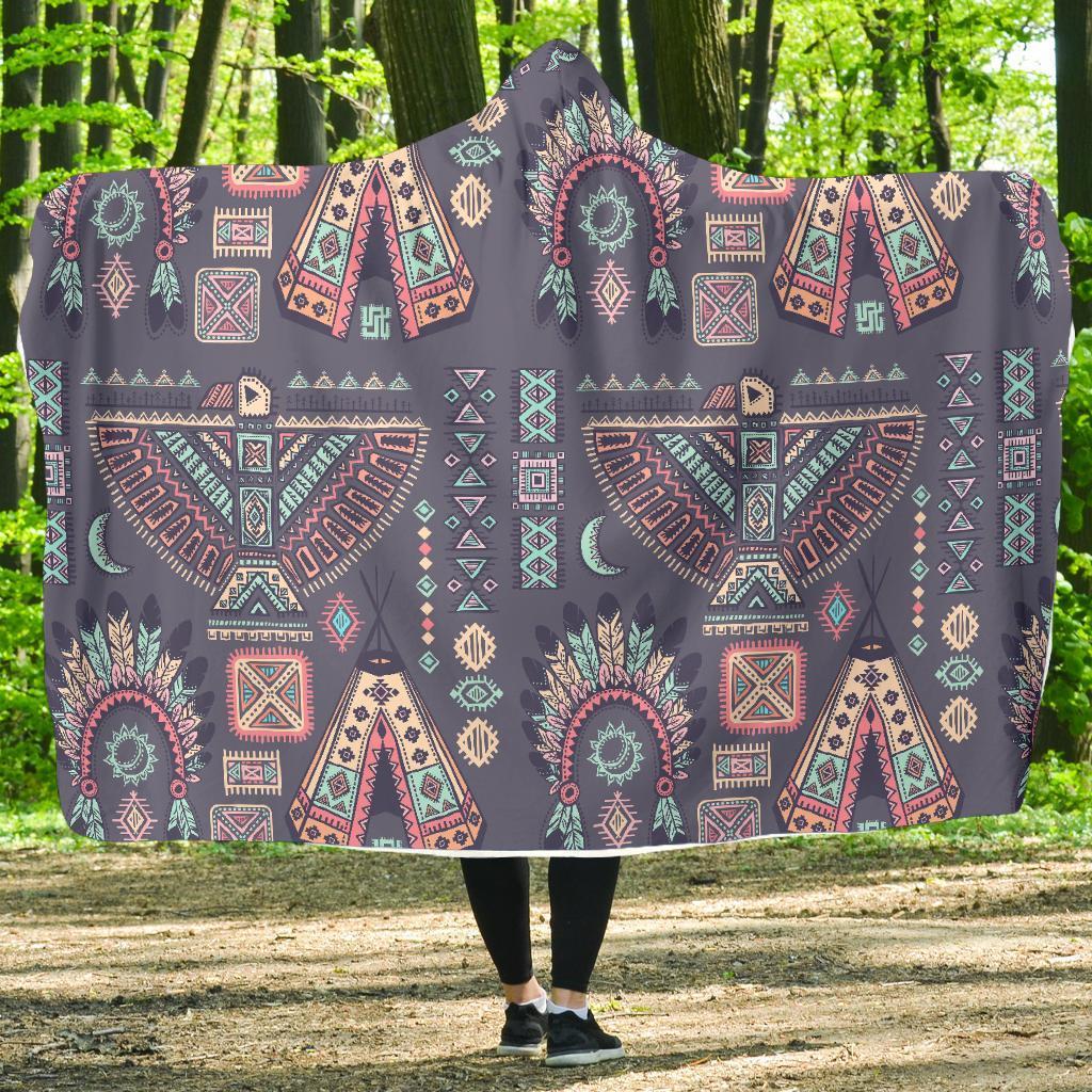 Navajo Native Aztec Indians American Tribal Print Hooded Blanket-grizzshop