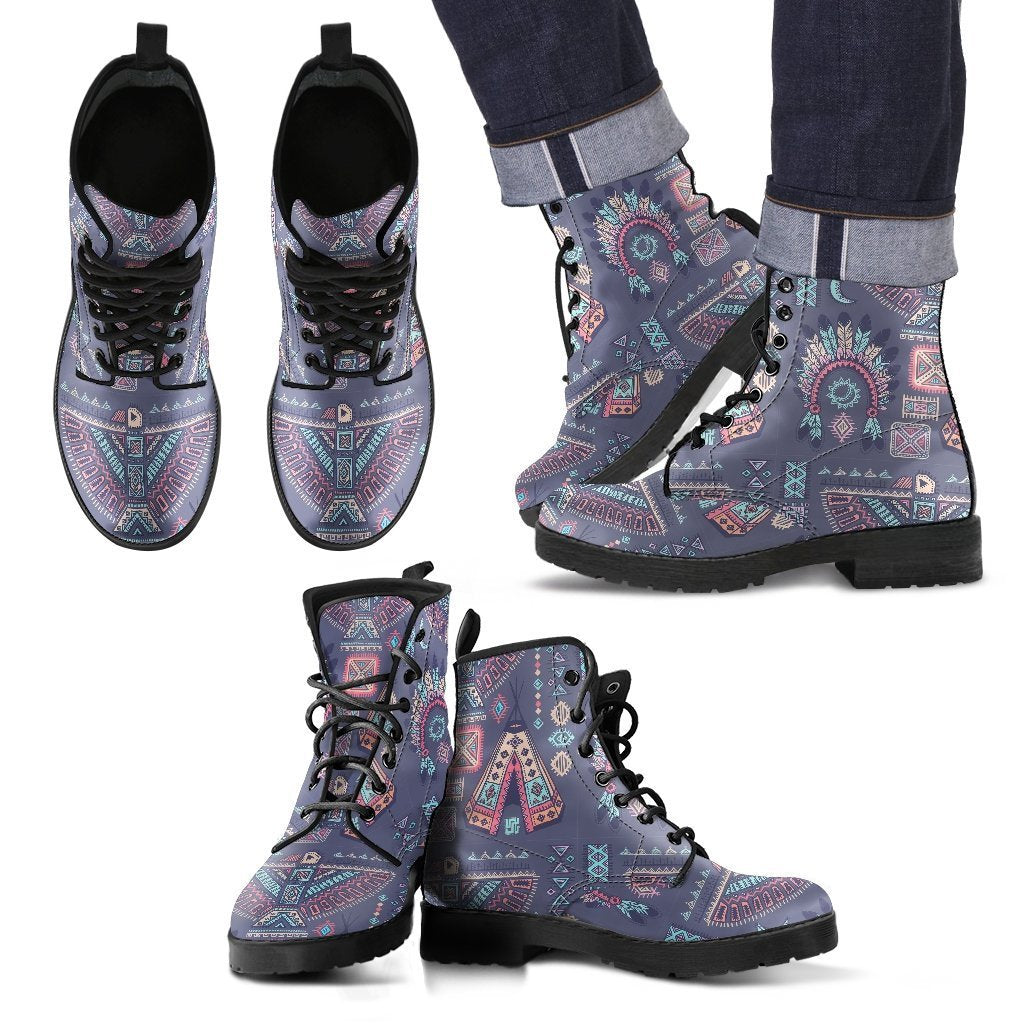 Navajo Native Aztec Indians American Tribal Print Men Leather Boots-grizzshop