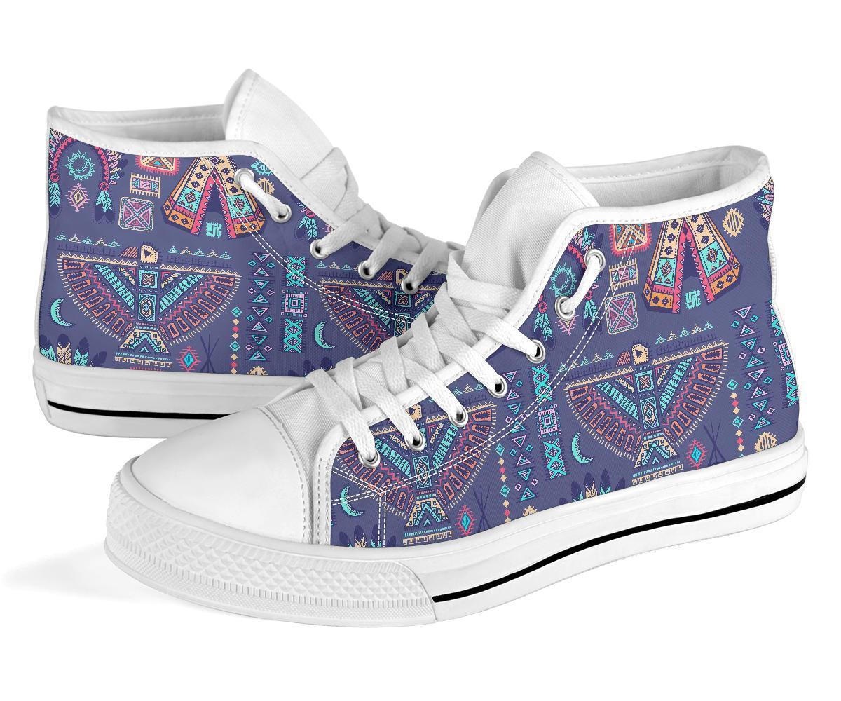 Navajo Native Aztec Indians American Tribal Print Men Women's High Top Shoes-grizzshop